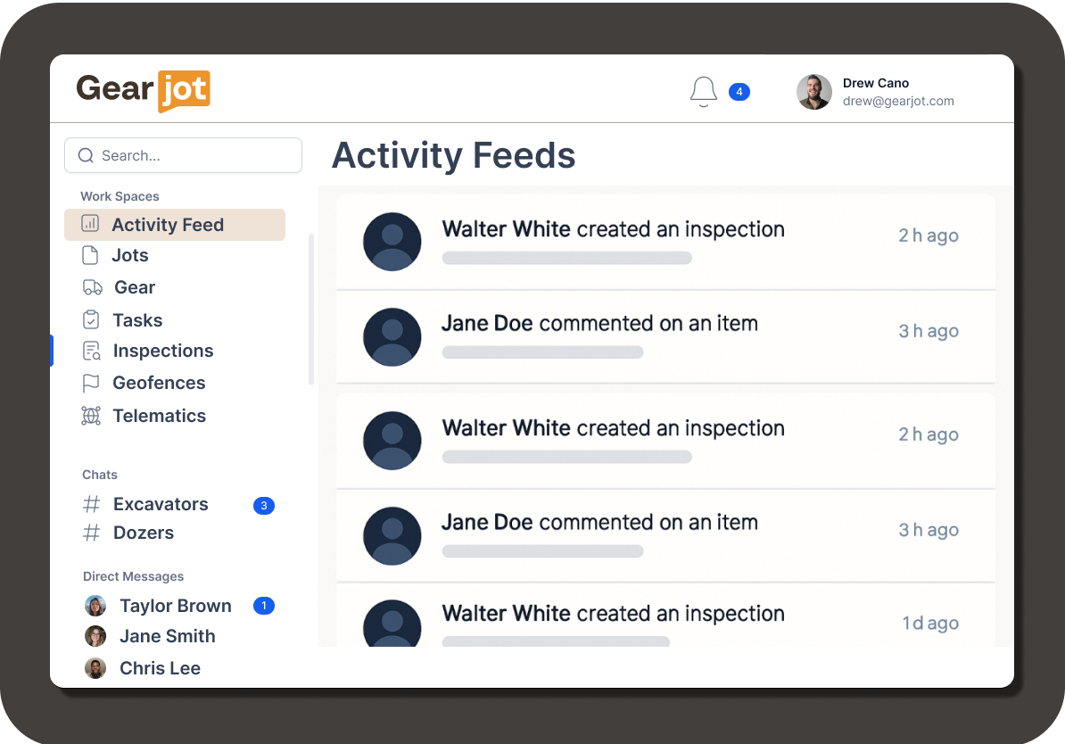 GearJot Activity Feed Interface
